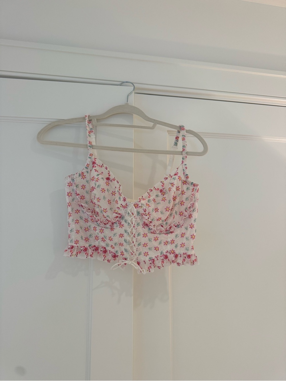 For Love And Lemons Pink Floral Lace-Up Bustier